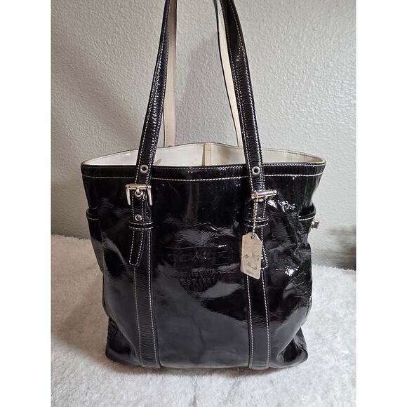 Coach Black Glazed Leather Gallery Lunch Tote Bag - Picture 1 of 5